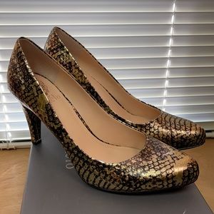 Vince Camuto VC-KADRI Multi Golden Brown Metallic Snake-print Heels